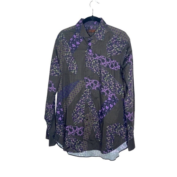 ETRO Purple/Olive Green Paisley Button Down‎ Shirt - Picture 2 of 5